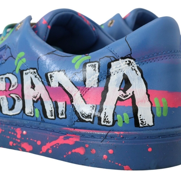 DOLCE & GABBANABlue Leather Sneakers Casual Handpainted Shoes - Picture 6 of 6